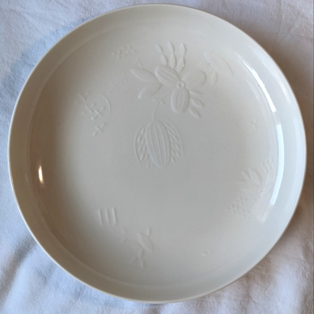 1962 Royal Copenhagen White Porcelain Embossed Floral Shallow Serving Bowl